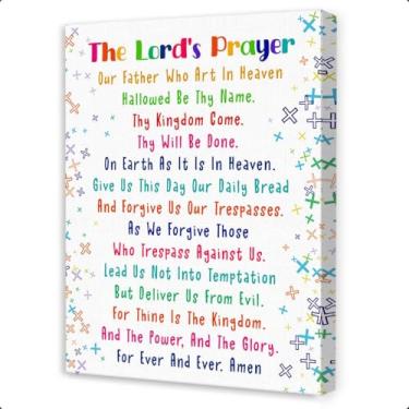 Imagem de Arte de parede com versículo bíblico para crianças, arte de parede em tela de escritura religiosa da oração do Senhor, decoração de parede de oração cristã para quarto de crianças, berçário, escola