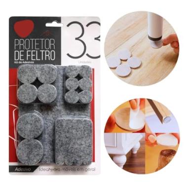 Imagem de 2 Kit de 33 Protetores de Feltro Adesivo Tamanhos Variados Pé Móveis Cadeiras Sofa Resistente Piso Proteção Porta Anti deslizante - Total 66 Unidades