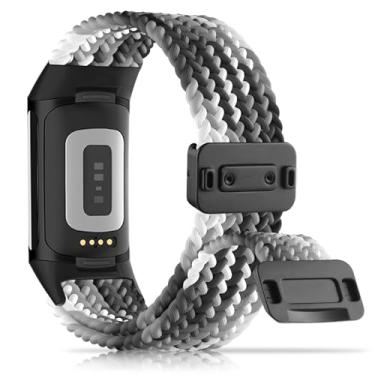 Imagem de Huadea Pulseira de substituição de nylon trançado magnético compatível com Fitbit Charge 6/Fitbit Charge 5 para mulheres e homens, pulseira de substituição para Charge 6/Charge 5