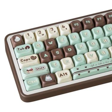 Imagem de COOMICKEY Teclas PBT, perfil FOA fofas teclas chocolate menta 145 teclas de sublimação de tinta conjunto de teclas personalizadas com extrator de teclas para teclados mecânicos Cherry Gateron MX