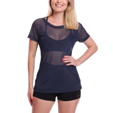 Imagem de Blusa Manga Curta Tule Transparente Treino Academia Fitness - Brás e C