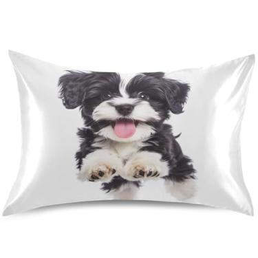 Imagem de Linda fronha de cetim preto branco Havanese Puppy Travesseiros padrão Queen King fronha fofa refrescante para casa fronha, tamanho Queen, 76,2 cm x 50,8 cm