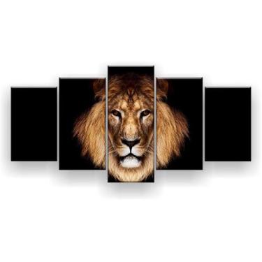Imagem de Quadro Decorativo Mosaico 5 Peças Leão Fundo Preto - Excelência-Quadro