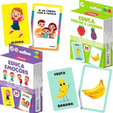Imagem de Kit Cartas Educativas Emoções e Frutas Brinquedo Infantil - GGB Brinqu