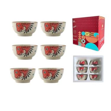 Imagem de Tigela de arroz de 11,4 cm desenhada à mão com personalidade delicada em estilo japonês - Peixe gordo vermelho 6 caixas