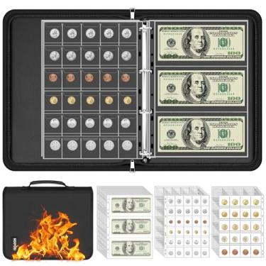 Imagem de Fichário de moedas para colecionadores com alça, álbum de coleção de moedas de 400 bolsos à prova de fogo e 36 capas de livro de moeda de papel, organizador de moedas e notas suprimentos para quartos