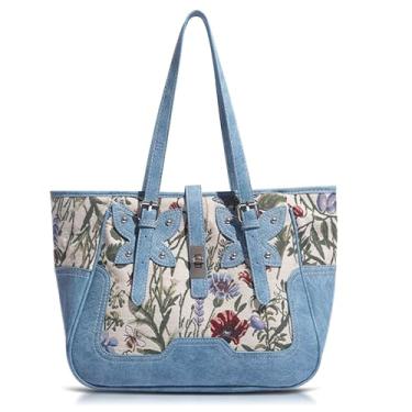 Imagem de QTKJ Bolsa jeans, bolsa de ombro macia, bolsa de mão para mulheres, férias, viagens, combinação diária