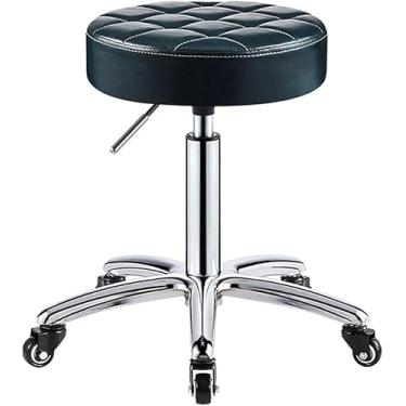 Imagem de Banquinho De Rolamento Com Rodas Almofada Redonda De Couro Pu Bancos Médicos Sem Encosto Cadeira Giratória Hidráulica Ajustável 41-56 Cm Para Salão De Spa Tatua, Dark Green, One Size