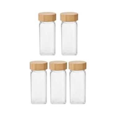 Imagem de Conjunto De Potes De Vidro Para Temperos Com Tampa De Bambu 5 12 Peças