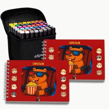 Imagem de 2 Livros CAPICOLOR Filmes para Pintar com Acetato, Cenas de Cinema + Estojo Canetinhas 48 cores