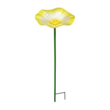 Imagem de ＡＷＨＡＯ Comedouro para pássaros ao ar livre, decoração, tigela de ferro decorativa, bebedouro para pássaros de jardim, para pátio, gramado, jardim externo, Amarelo