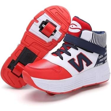 Imagem de Tênis De Skate Técnico Para Crianças, Tênis De Skate De Roda, Sapatos De Polia Invisível Rodas Duplas, Juventude/Menina Esportes Ao Ar Livre Cross, Red, 37 EU