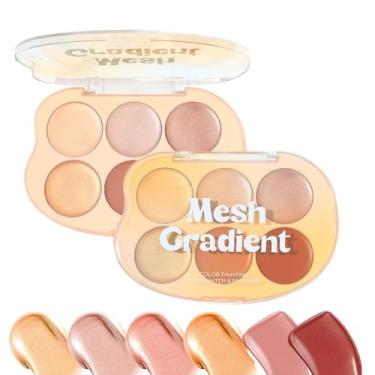 Imagem de Paleta de Blush e Iluminador Facial - Paleta Facial Com 6 Tons De Bronzer E Iluminador - Kit De Maquiagem Cremosa De Longa Duração Difuminável Para Mulheres Pele Madura Artistas De Maquiagem