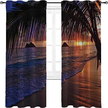 Imagem de Cortinas blecaute Havaí para quarto - Cortinas escurecidas com isolamento térmico com ilhós para sala de estar, 2 painéis por grupo são usados na sala de estar ou quarto, L 203 x C 192 cm,