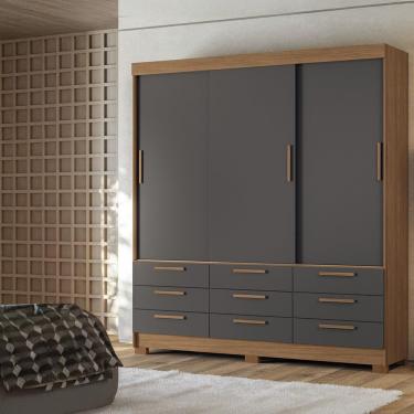 Imagem de Guarda-Roupa Casal Santos Andirá Morretes com 3 Portas de Correr, 9 Gavetas e 4 Prateleiras - 194,4cm de largura