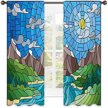 Imagem de Cortinas blackout abstratas com bolso para varão, imagem geométrica colorida fractal, tecido impermeável, cortinas blackout com absorção de som para decoração de sala de jantar/festa, L 106 x C 213 cm