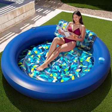 Imagem de JAMBO Huge Round 76 x 76 Tanning Pool Lounger, Pool Float, Inflatable Sun Tanning Pool Float, Tanning Chair, Pool Floats Adult, Water Lounge Raft Pool Lounger Adults, Tanning Raft Sunchill Tanning Bed