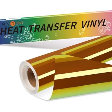 Imagem de HTVRONT Vinil Holográfico Para Transferência De Calor - 30 Cm X 1,8 M Htv Camisas, Chapéus, Termocolante Cricut E Cameo, Brilho Matellic, Erva Fácil Cortar (Dourado)
