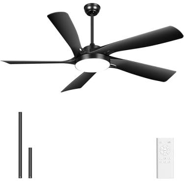 Imagem de Ohniyou Ventilador De Teto De 60" Com Luzes E Controle Remoto - Ventilador De Teto Moderno Preto Com 6 Velocidades, Motor Dc Silencioso, Reversível, Ventiladores De Teto Grandes Para Ambientes Inter