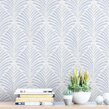 Imagem de Safiyya Papel de parede de contato Boho 44 x 497 cm azul geométrico moderno papel de parede autoadesivo removível para quarto rolos de vinil