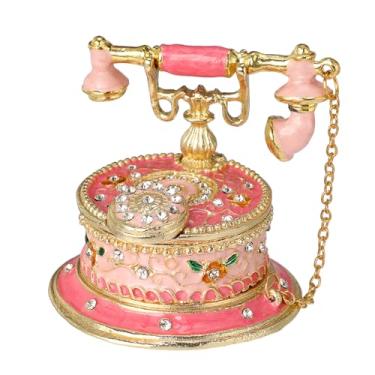 Imagem de ELLDOO Mini caixa de bugigangas, pintada à mão, estilo telefone, caixa de joias articulada, vintage, metal esmaltado, caixa decorativa, brincos, organizador de joias, caixa de presente para mulheres e
