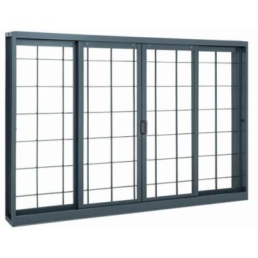 Imagem de Janela de Correr em Aço Grade Quadriculada 100x120 cm 4 Folhas Cinza B
