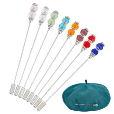 Imagem de DELORIGIN 8 peças de alfinetes vintage de segurança de 9,5 cm com contas em bastão de lapela de latão com cabo longo acessórios para gravata cachecol crachá chapéus, ternos, broches, joias decorativas