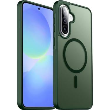 Imagem de teloxy Capa magnética para celular Samsung Galaxy A36/A56 5G, proteção à prova de choque, durável, fina, translúcida, fosca, antiimpressões digitais, verde