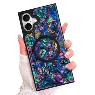 Imagem de AIGOMARA Capa retangular magnética para iPhone 16, compatível com Magsafe Luxury Sparkle Opalescent Pearl para mulheres meninas capa protetora com glitter brilhante com protetor de tela, roxo