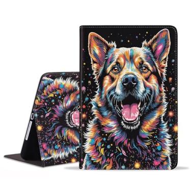 Imagem de JDHJFBFJNP Capa para Samsung Galaxy Tab A9 Plus 11 polegadas modelo 2023 (SM-X210/X216/X218), capa fólio de couro PU premium com suporte para hibernar/despertar automático, cachorro colorido abstrato