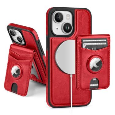 Imagem de SkyEagle Capa carteira compatível com MagSafe para iPhone 13 com suporte para AirTag, 2 em 1, couro sintético, magnético, destacável, com bloqueio de RFID, suporte para cartão de crédito, capa flip