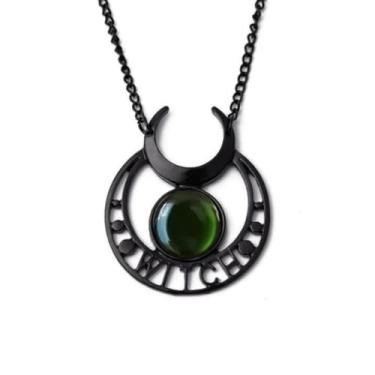 Imagem de Hremhoo Colar gótico preto com lua crescente para mulheres, bruxa, crepúsculo, Halloween, joia gótica, lua, bruxa, acessórios para mulheres, Zinco, Sem Pedra Preciosa