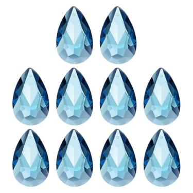 Imagem de PATIKIL K9 Pingentes de gota de cristal contas ovais, pacote com 10 peças de prismas de lustre de 38 mm, contas penduradas, lâmpada DIY para decoração de artesanato, azul