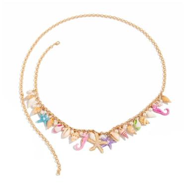 Imagem de Cintos de concha de estrela do mar para mulheres boêmio concha concha pérola berloques cinto biquíni correntes de barriga cintura tema oceano mar verão biquíni vestido joia corporal