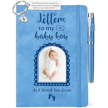 Imagem de Letters to My Baby Boy Journal Caderno azul 200 páginas A5 forrado com espaço de janela para foto, lembrança de chá de bebê menino para gravidez, novos pais grávidas