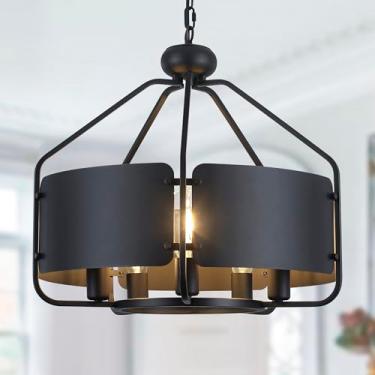 Imagem de Yarlkav Lustres De Fazenda Pretos 21'' Para Sala Jantar, Lustre Grande Industrial Vintage, Luminárias Pendentes Rústicas Redondas Costeiras, Ilha Cozinha Ajustável, Hall Entrada E Corredor - 5