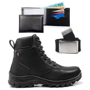 Imagem de Kit Bota Masculina Adventure Com Carteira Cinto Trilha Tracking Resistente Confortavel Solado Antiderrapante (Preto, BR, Adulto, Numérico, 37)