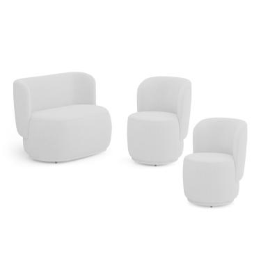 Imagem de Kit 02 Poltronas e 01 Namoradeira Orgânica Molly Bouclê Cinza Claro - Desk Design