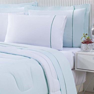 Imagem de Kit Edredom 100% Algodão Percal 150 Fios Dupla Face King Gran Moratta 3 Peças - Verde-branco