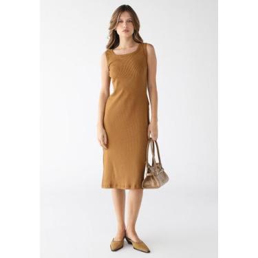 Imagem de Vestido Midi De Alça E Fenda Ribana Algodão Premium - Levosch, Mostard