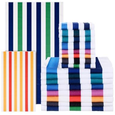Imagem de Xinnun Pacote com 16 toalhas de praia de microfibra, listradas, 71 x 139 cm, cobertor de banho de piscina grande, secagem rápida e toalhas de mão absorventes de 35 x 76 cm para adultos, mulheres