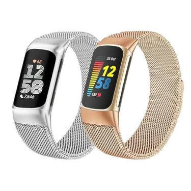 Imagem de Pulseira de metal compatível com Fitbit Charge 6/Charge 5 para mulheres e homens, pulseira de substituição de alça milanesa ajustável para Fitbit Charge 5/Charge 6 Advanced Fitness & Health Trackers
