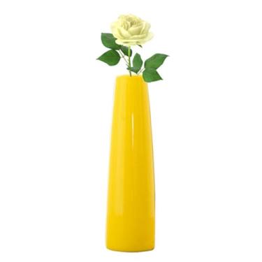 Imagem de Vaso de cerâmica amarelo de 16 cm de altura, vaso cônico, haste única, peça central decorativa floral para decoração de casa, casamento, escritório (flores não incluídas)
