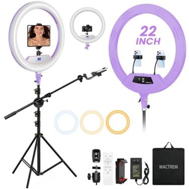 Imagem de Kit de luz de anel de 55,88 cm: tripé de luz de anel para iPhone iPad, com tripé de 75 polegadas, visor LCD/2 portas USB para gravação de vídeo, reunião de zoom, YouTube, TikTok (roxo)