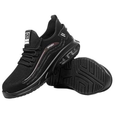 Imagem de Lzyjckh Calçados de trabalho leves masculinos Tênis para trabalho industrial na construção civil Calçados de segurança confortáveis com biqueira de aço,Black,Foot length 27cm