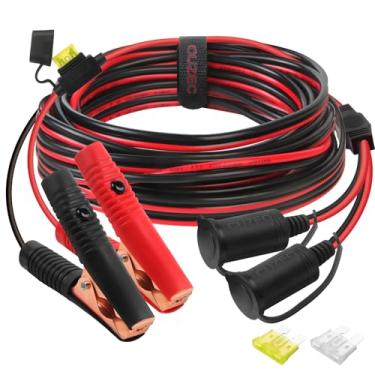 Imagem de Cabo de extensão de 14 AWG CUZEC de 14 pés/4,27 m, tomada dupla com grampo de bateria 12V/24V e adaptador de isqueiro