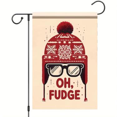 Imagem de Starlit Patio Chapéu de Natal Oh Fudge bandeira de jardim engraçado inverno feriado quintal banner 30,5 x 45,7 cm dupla face exterior bandeira chapéu óculos padrão decoração de jardim para gramado