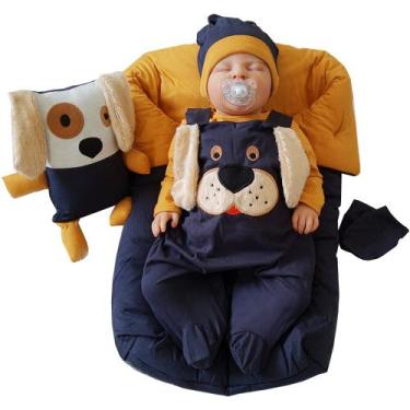 Imagem de Saída de Maternidade Menino Cachorrinho Marinho com Porta Bebê 06 Peça