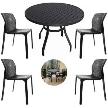 Imagem de Mesa de Alumínio 90cm Tampo Ripado 4 Cadeiras Laryssa Polipropileno Pa