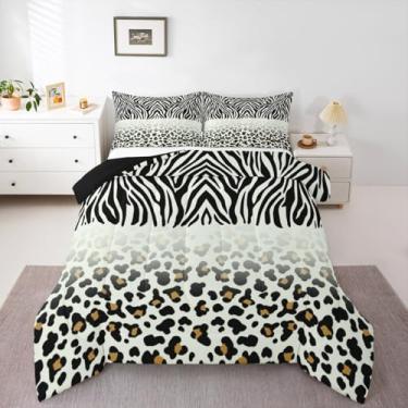 Imagem de Feelyou Conjunto de edredom de zebra, tamanho casal, leopardo, para crianças, meninos, meninas, guepardo, estampa animal, decoração de quarto de microfibra, 3 peças com 2 fronhas